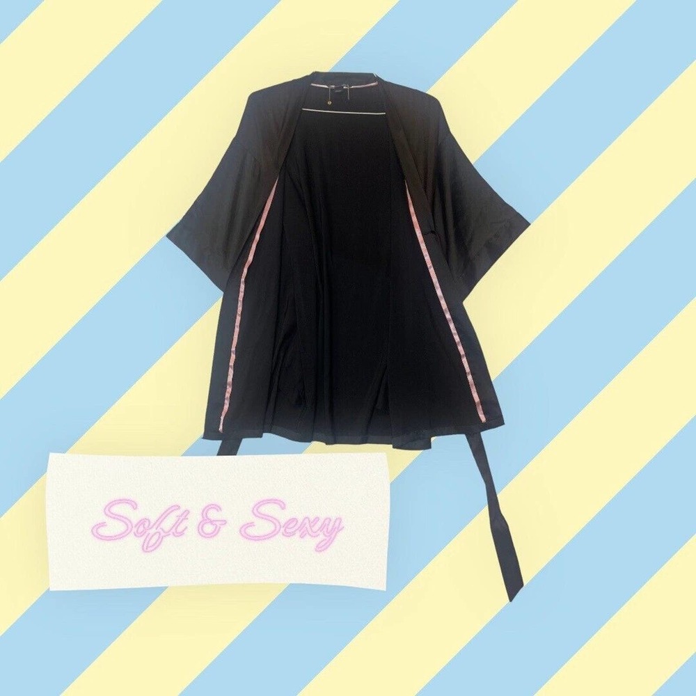 Victoria’s Secret Womens Short Black Satin Robe sz Sm / Md Designer Sexy Date - Picture 4 of 7